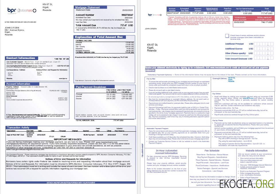 Relevé hypothécaire de la banque Rwanda BPR aux formats Word et PDF 1 , 2